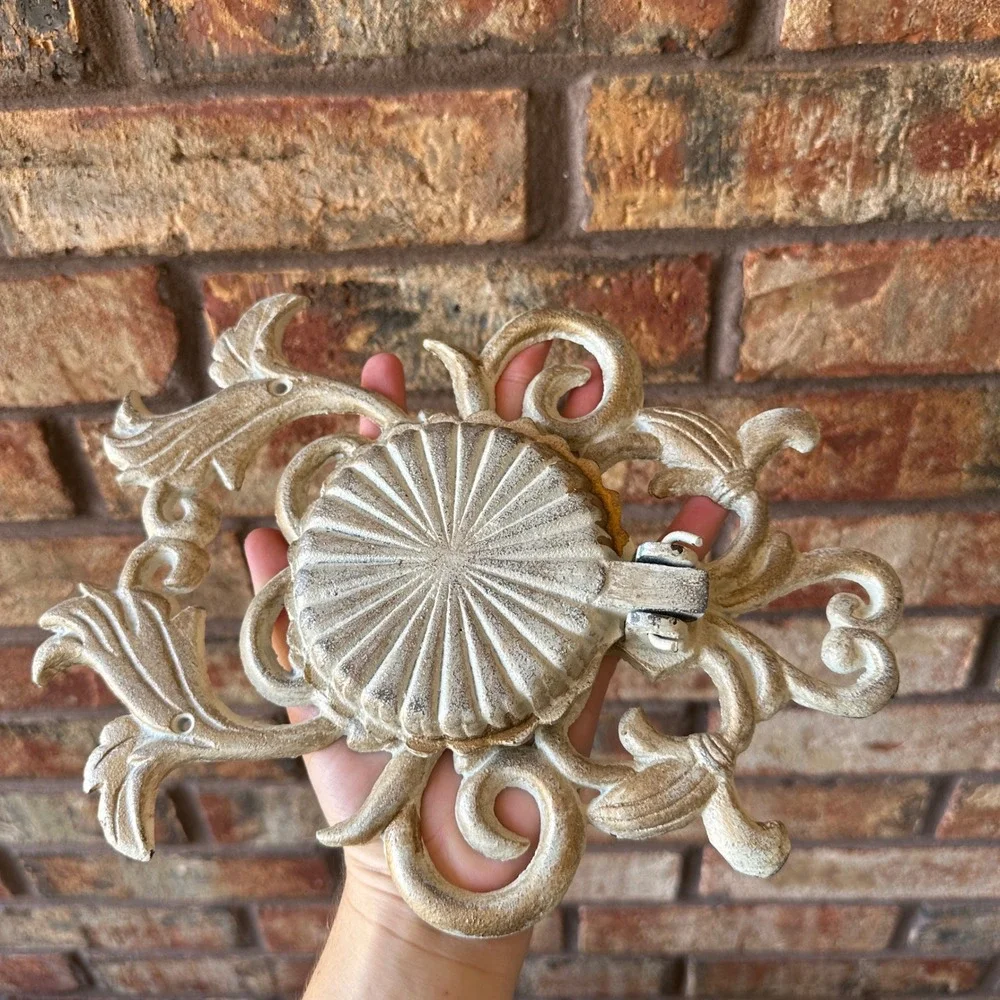 Vintage Ornate Cast Iron Wall Sconce Candle Holder Shabby Chic White Gold Metal